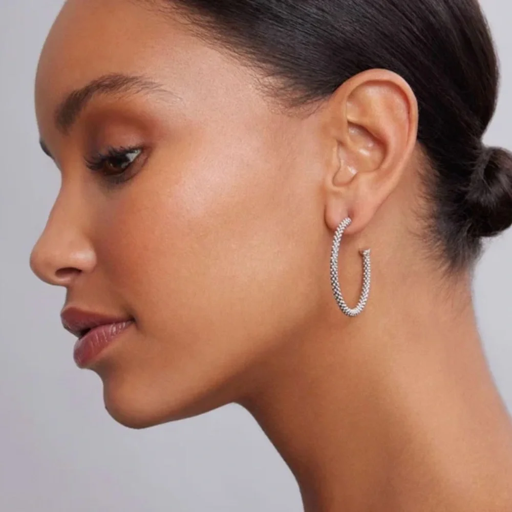 Lagos silver caviar 35mm hoops - Picture 3 of 6